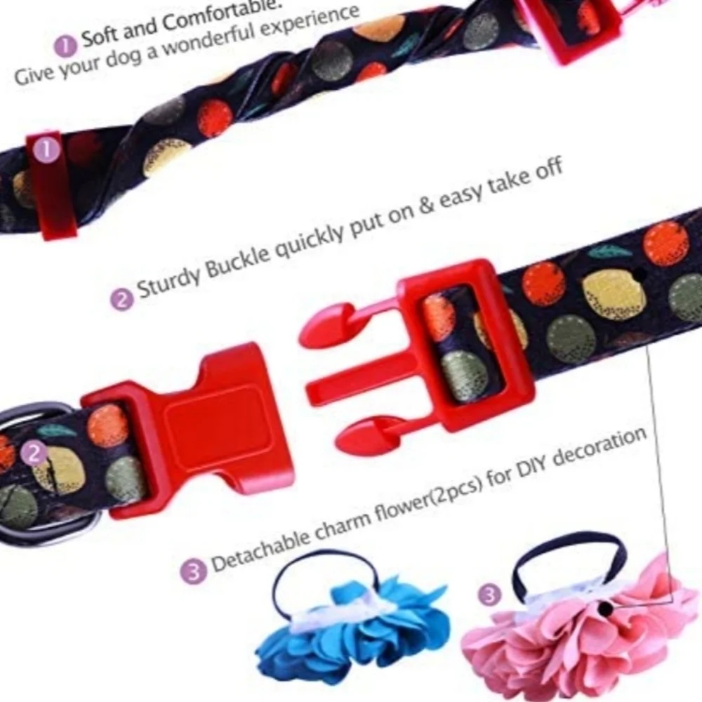 Bleie Black with Multicolored Pear Print Dog Collar Size L